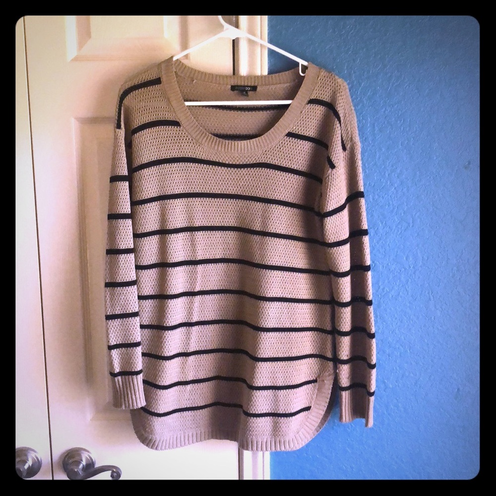 Long tan and black sweater from Stitch Fix.